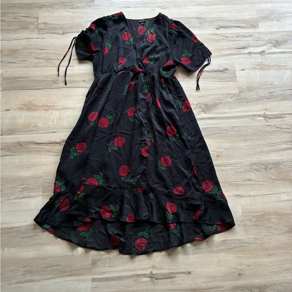 Torrid Rose Floral Midi Brushed Charmeuse Wrap Dress - Picture 6 of 15